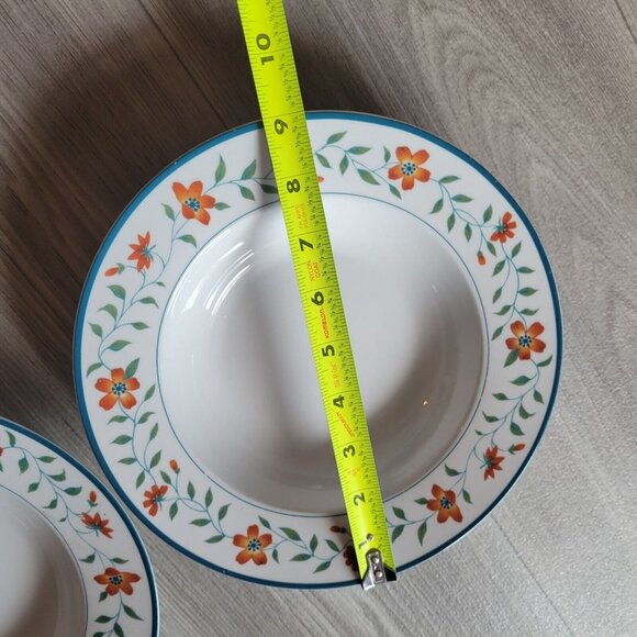 2 MSE Banded Floral Martha Stewart Blue Trim Orange Flower Soup Cereal Bowls - Picture 4 of 5